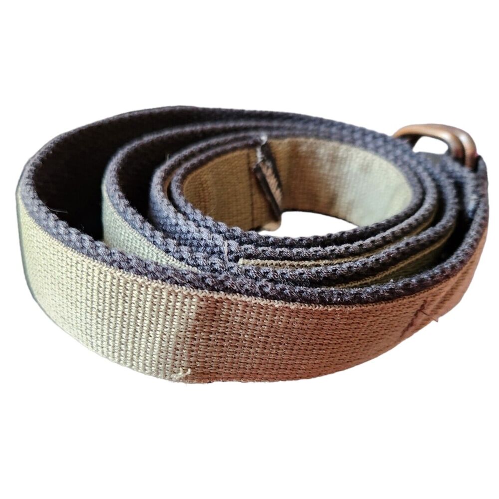 Vintage Black Tan Fabric D Ring men's skinny belt S M L 40" military tactical - Picture 3 of 7